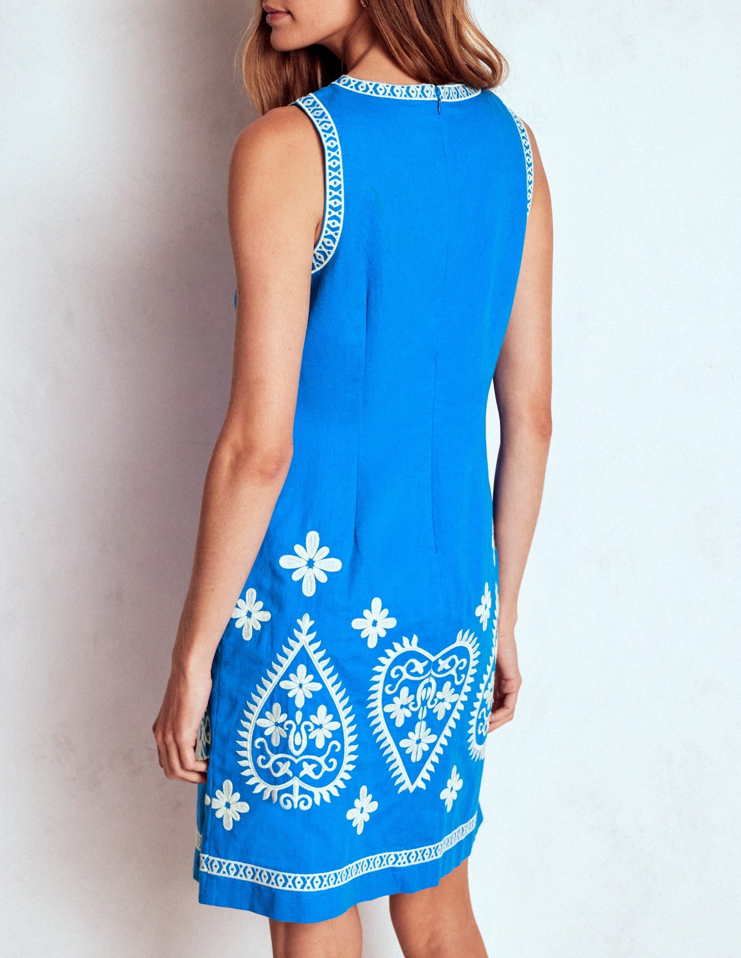 Linen Blend Shift Dress-Kingfisher Blue