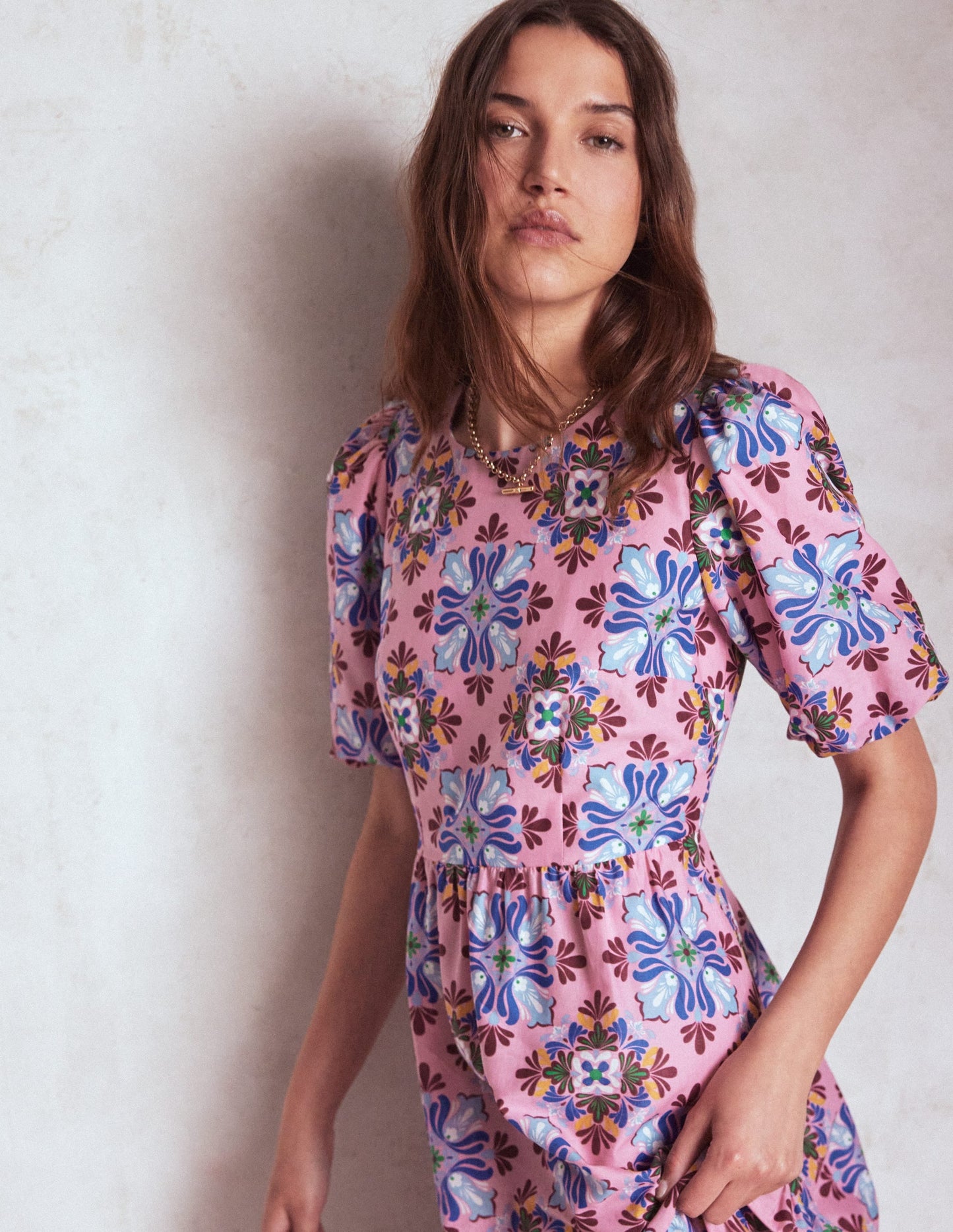Tiered Poplin Maxi Dress-Formica Pink, Bloom Mosaic