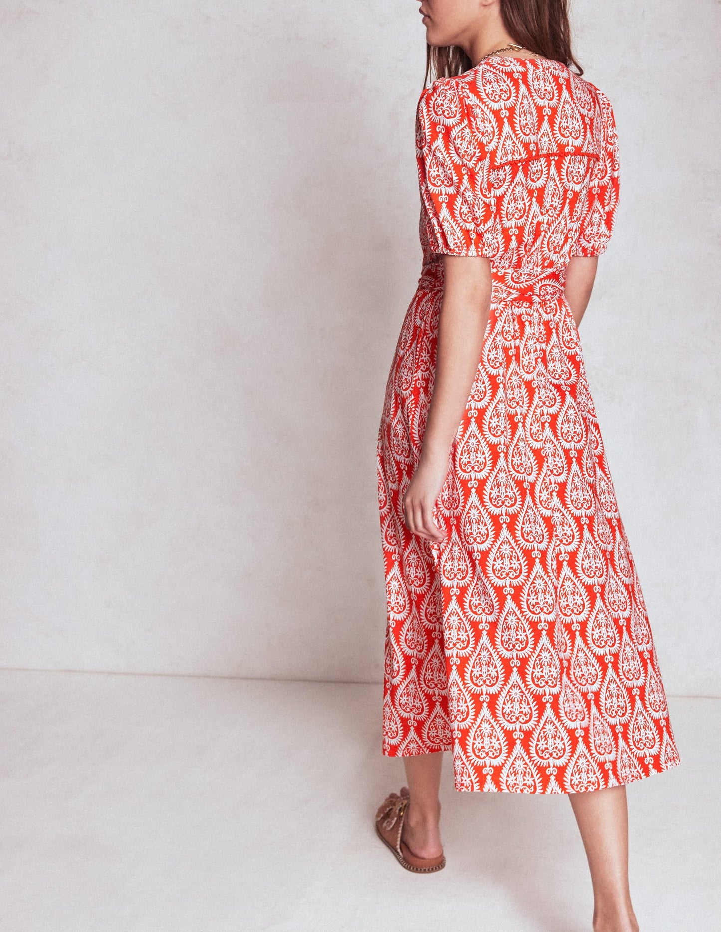 Sofia Trim Jersey Midi Dress-Firecracker Red, Ornate Geo
