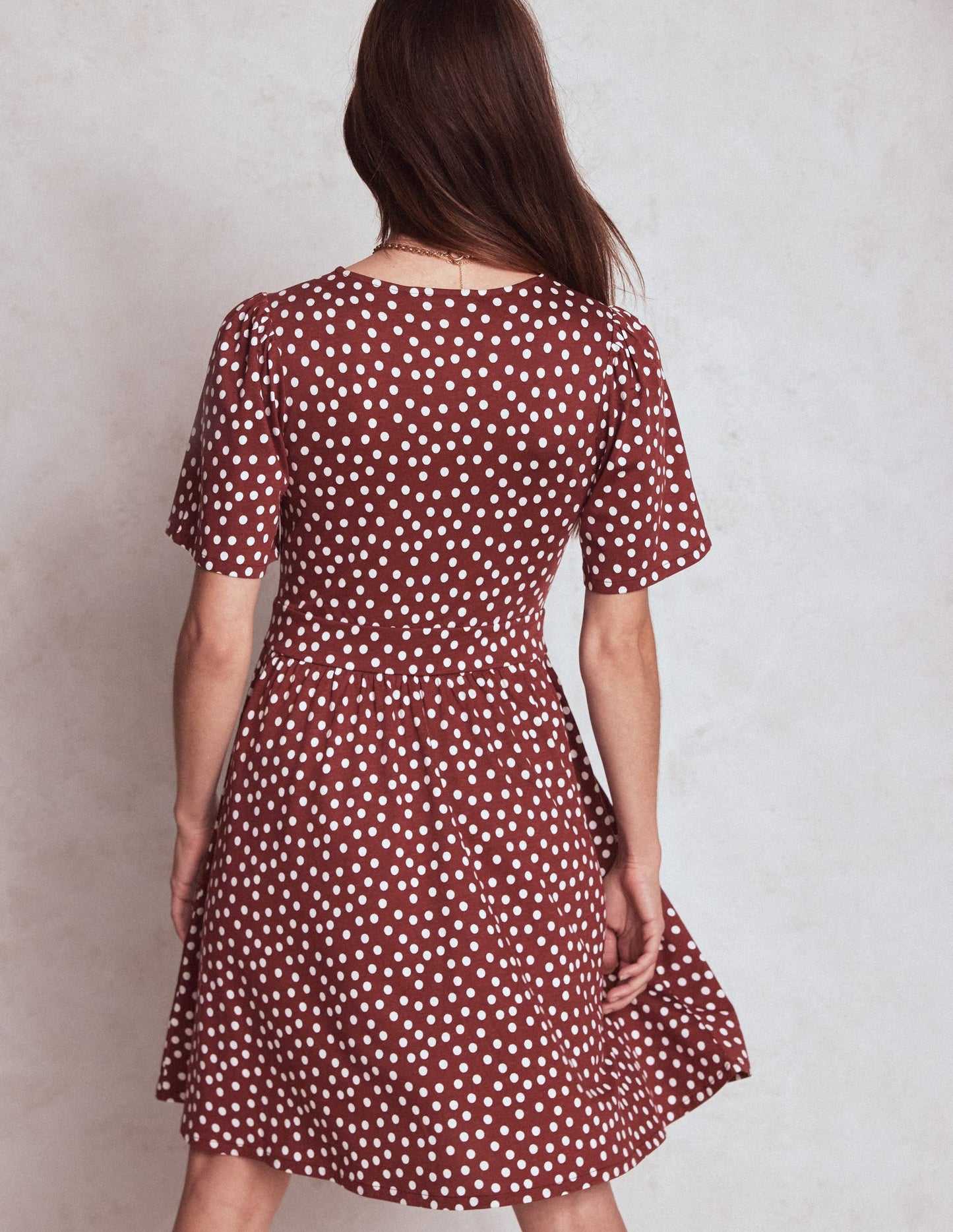 Louisa Short Jersey Dress-Chestnut, Painted Dot