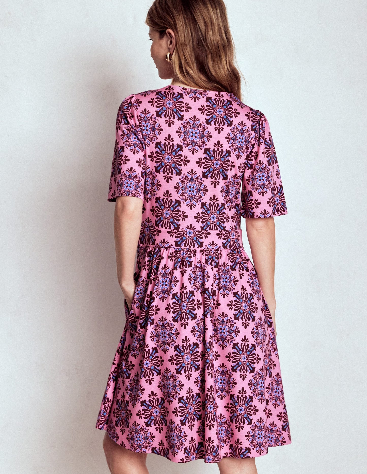 Louisa Short Jersey Dress-Pink Lemonade, Bloom Mosaic