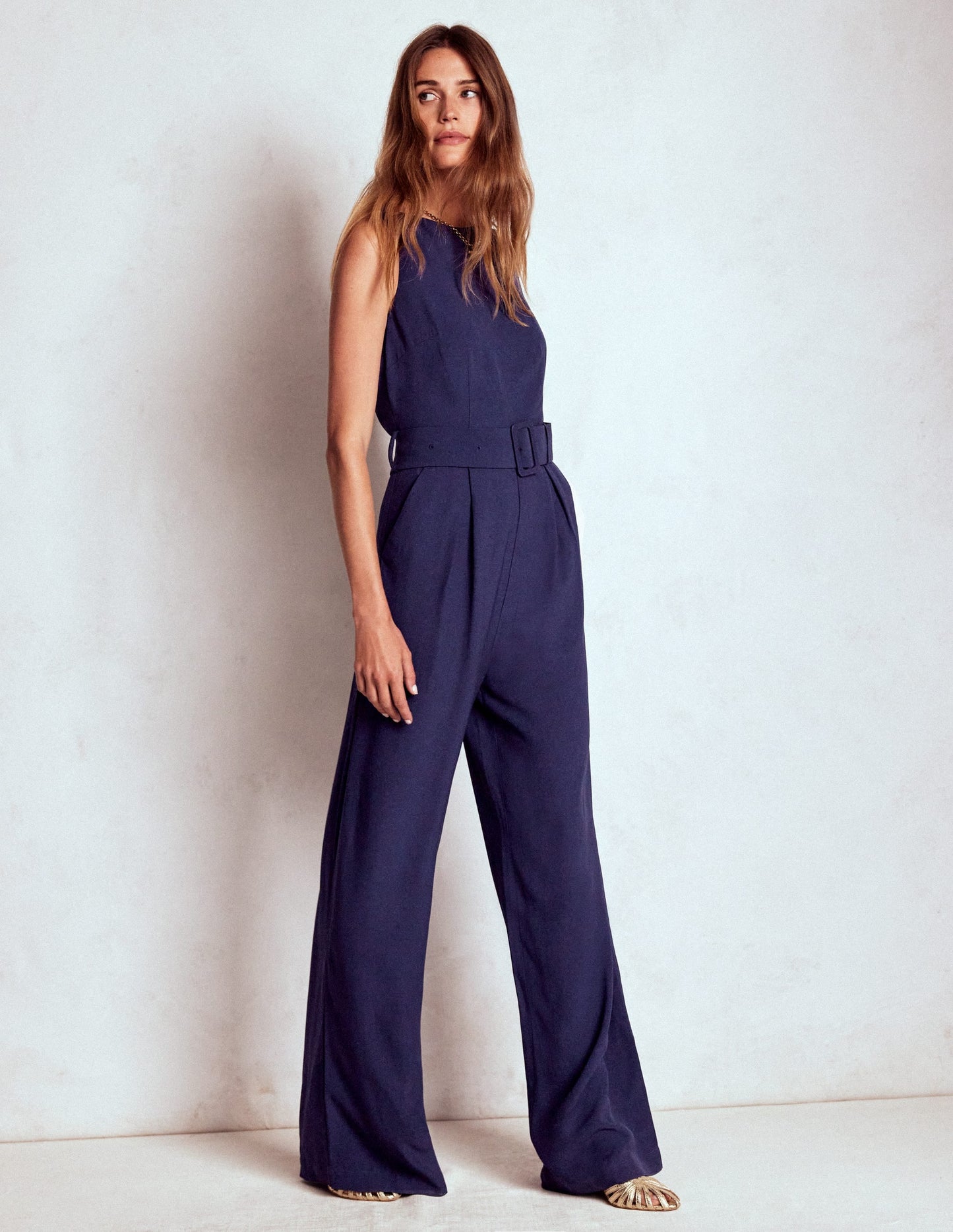 Gwen Slash Neck Jumpsuit-Navy