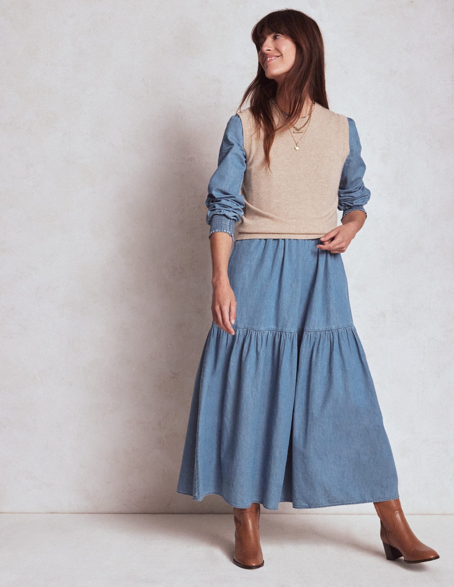 Cecily Denim Midi Dress-Light Vintage Denim