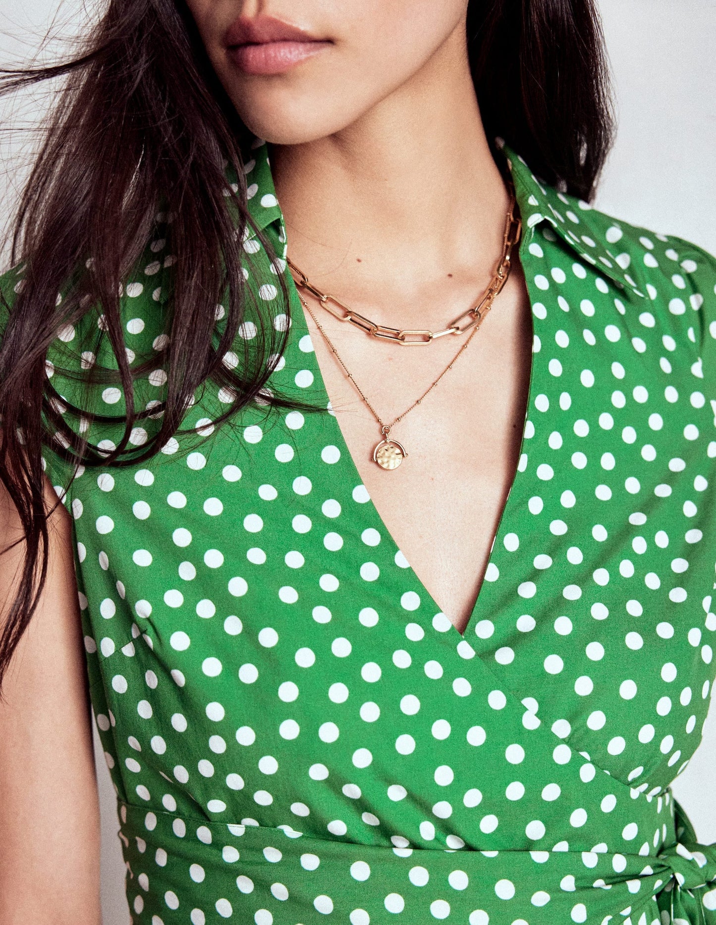 Julia Cotton Wrap Midi Dress-Highland Green, Painted Dot