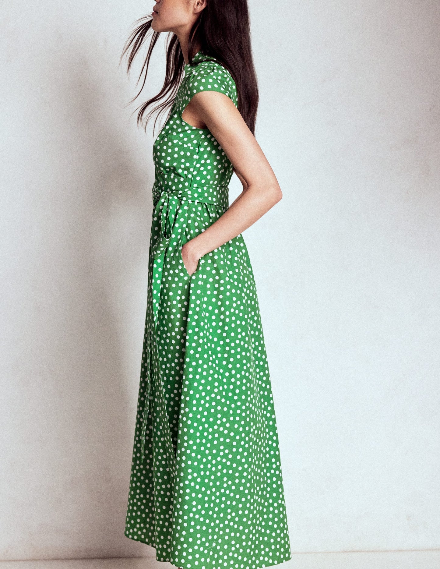 Julia Cotton Wrap Midi Dress-Highland Green, Painted Dot