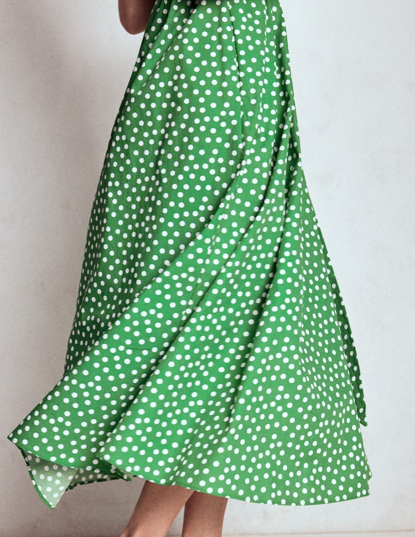 Julia Cotton Wrap Midi Dress-Highland Green, Painted Dot