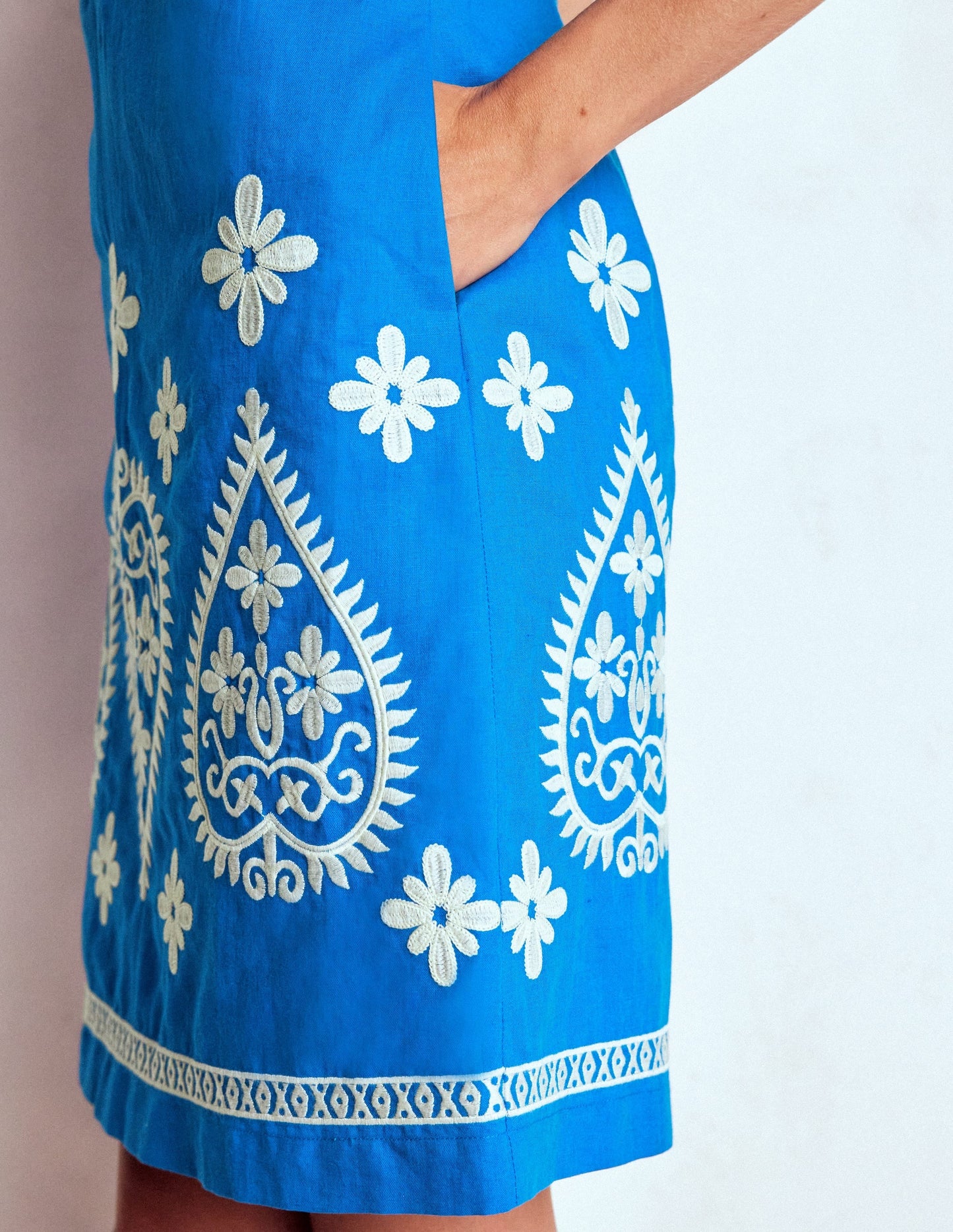 Linen Blend Shift Dress-Kingfisher Blue