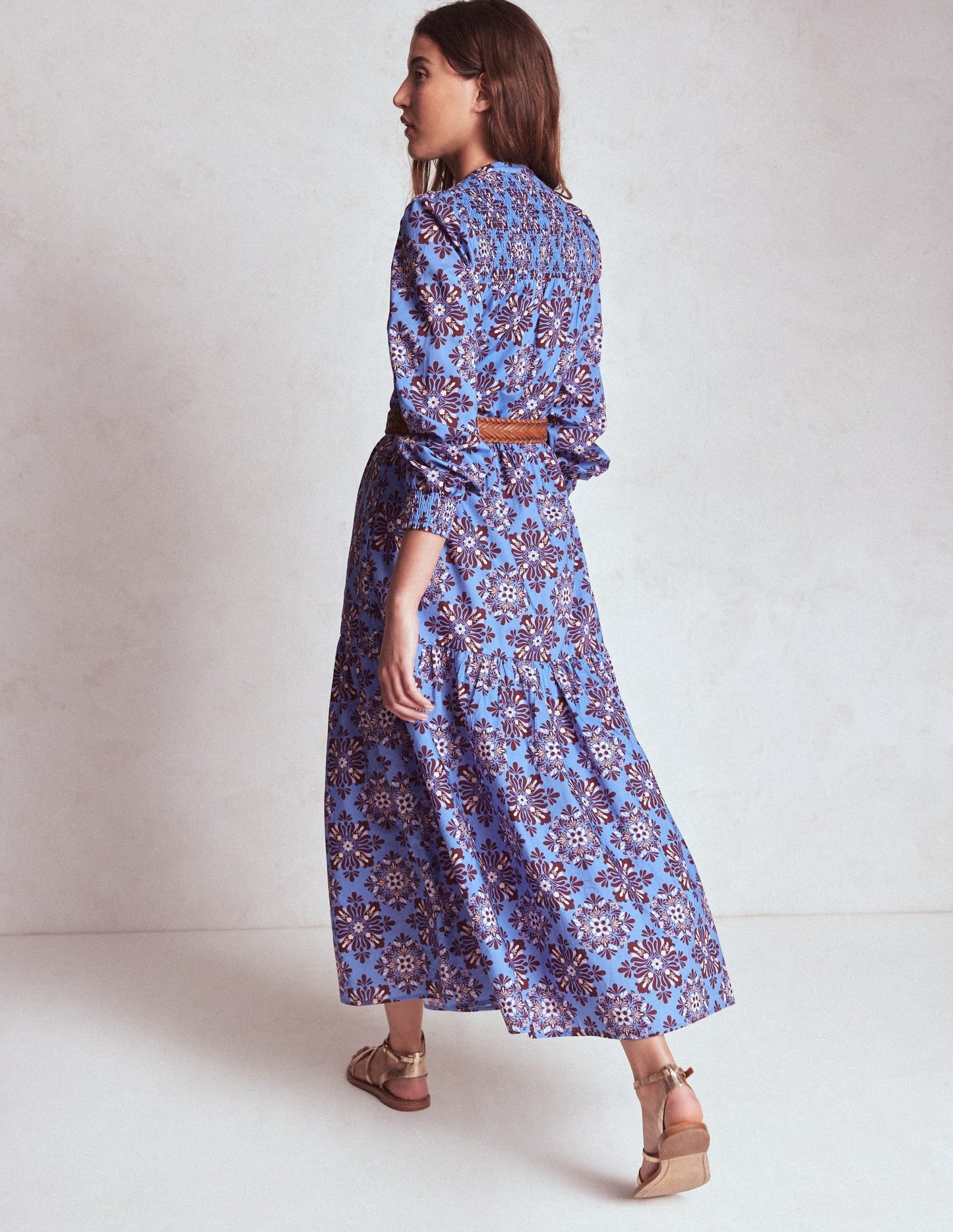 Cecily Cotton Midi Dress-Soft Blue, Bloom Mosaic