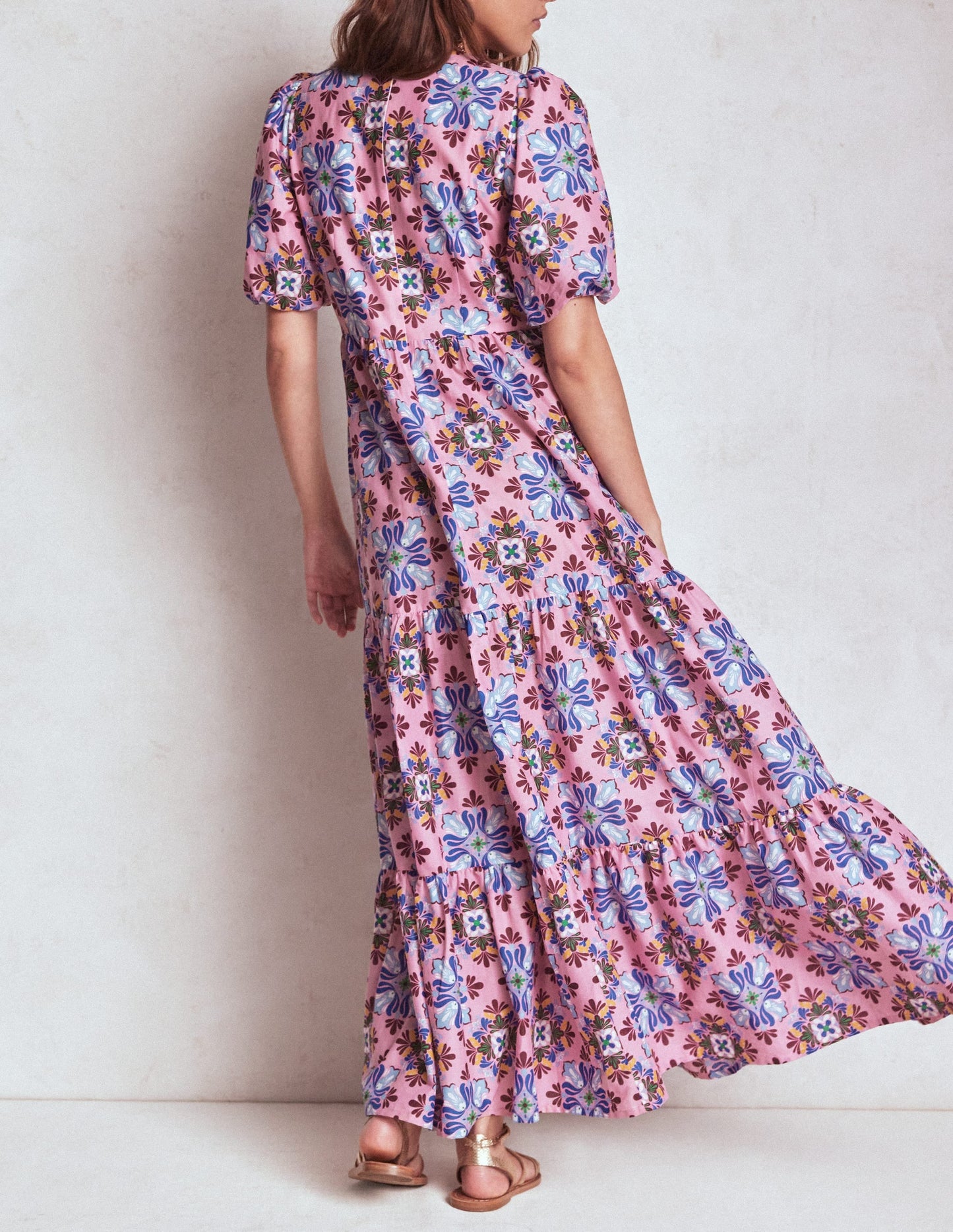 Tiered Poplin Maxi Dress-Formica Pink, Bloom Mosaic