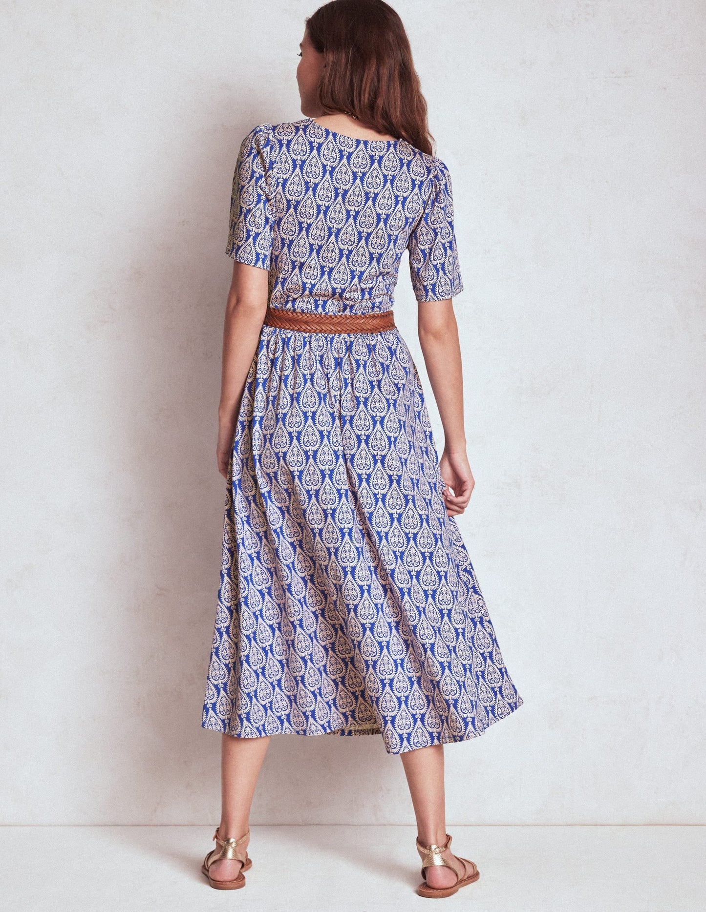 Louisa Jersey Midi Dress-Bright Blue, Ornate Geo