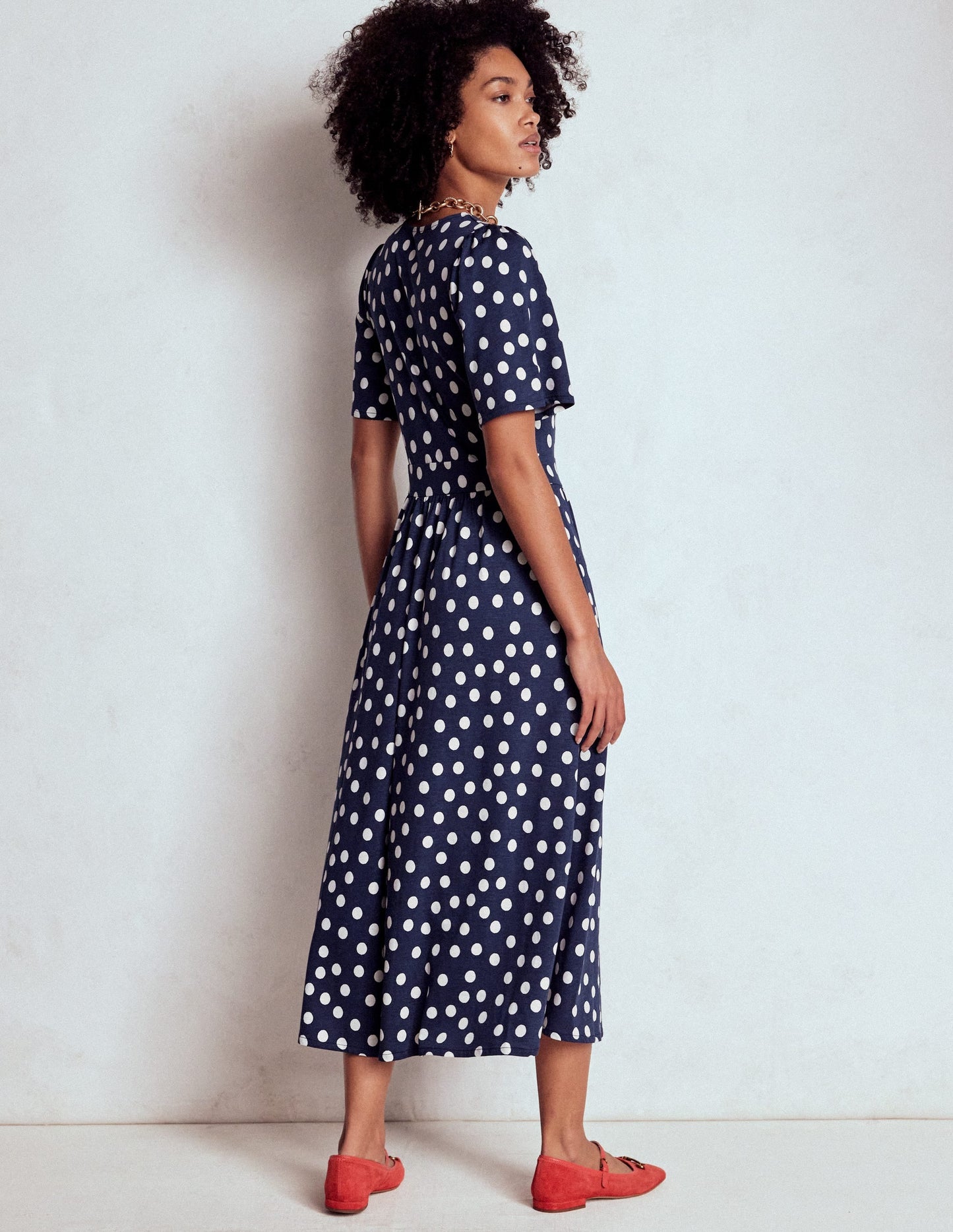 Louisa Jersey Midi Dress-French Navy, Painted Dot