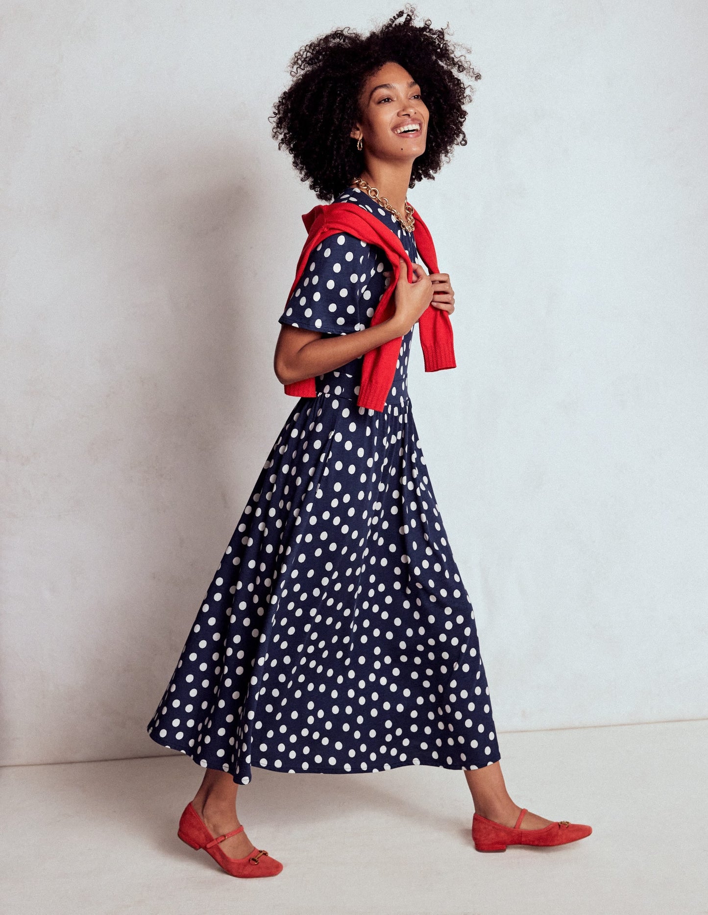 Louisa Jersey Midi Dress-French Navy, Painted Dot