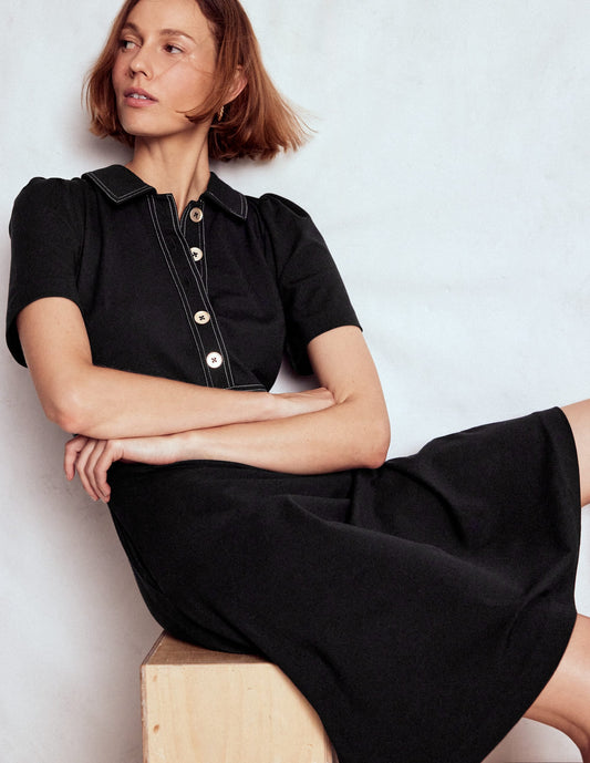 Nicolette Ponte Shirt Dress-Black